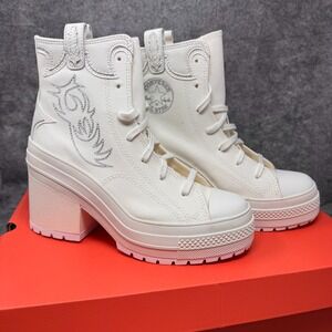 Converse Chuck 70 De‎ Luxe Heel Western High Top White Women Sz 8.5 NWB Bride